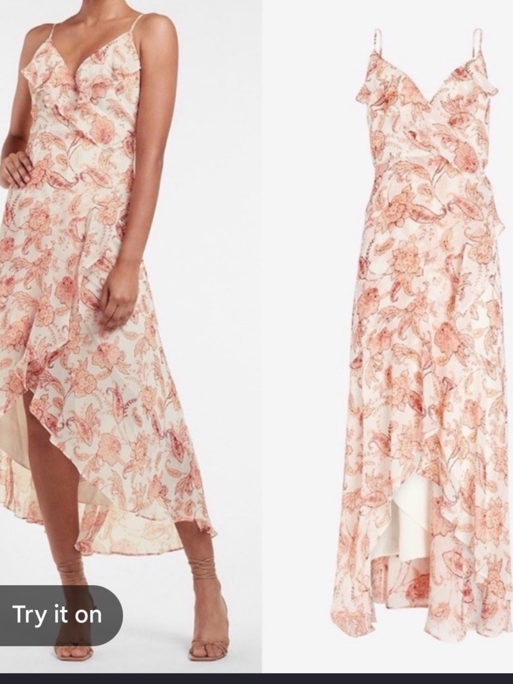 Express Peach Floral Ruffle High-Low Midi Dress